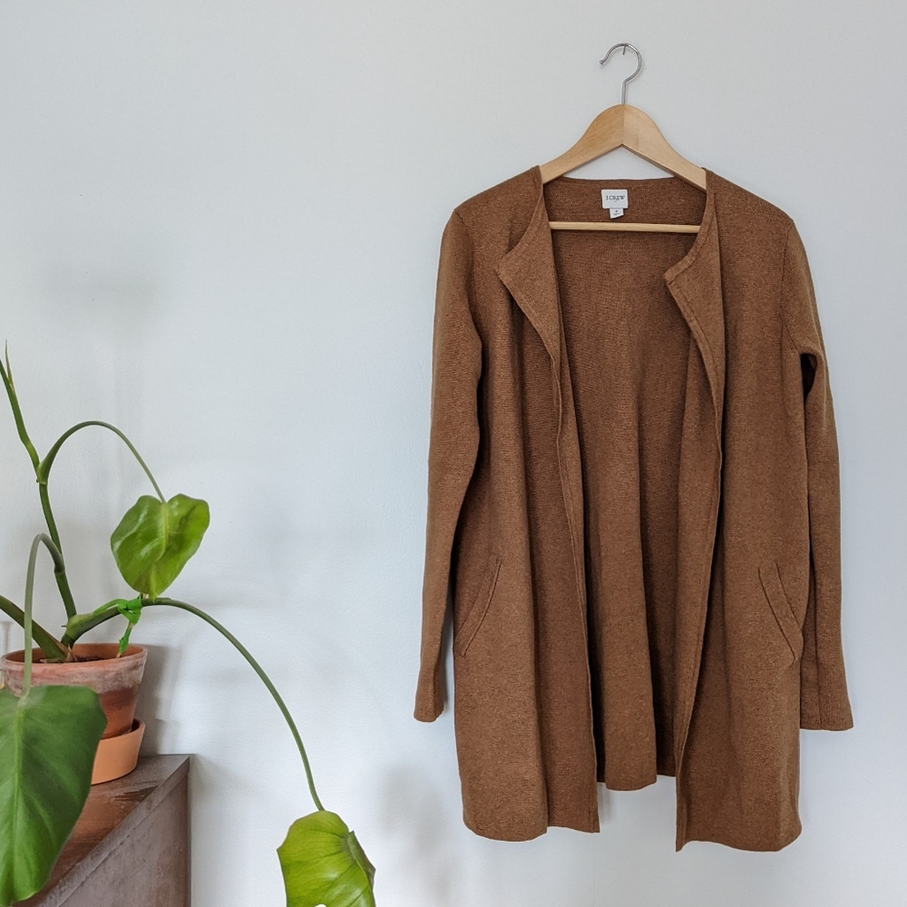 J.Crew Juliet Tan Knit Long Open Cardigan Sweater Blazer Small